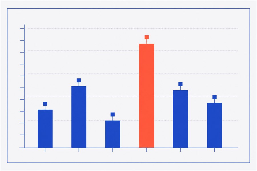 Chart illustration showing six scored bars of different heights with one highlighted